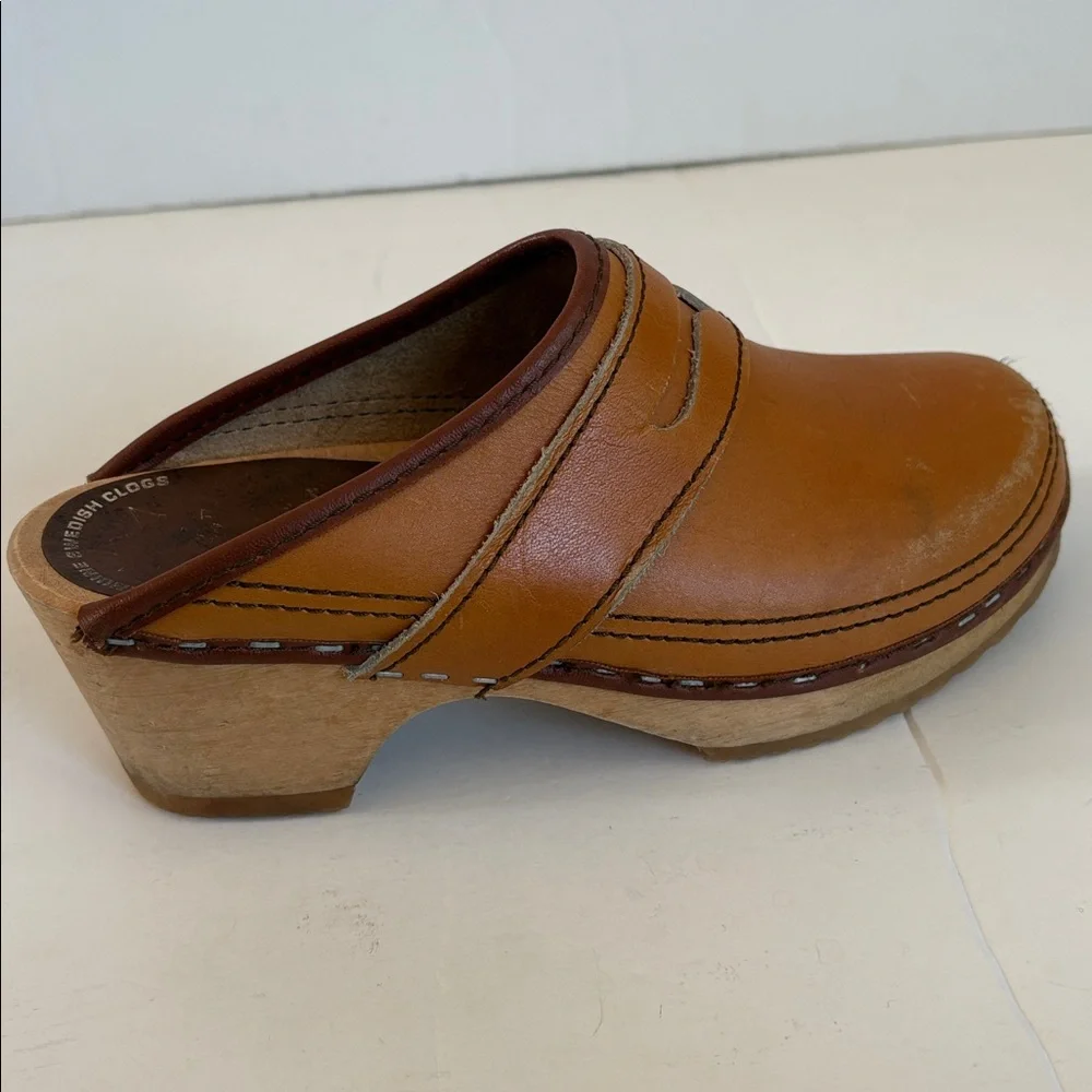 Vintage Lofsko genuine Swedish clogs wooden clog cognac colored leather size 35 - Picture 14 of 16